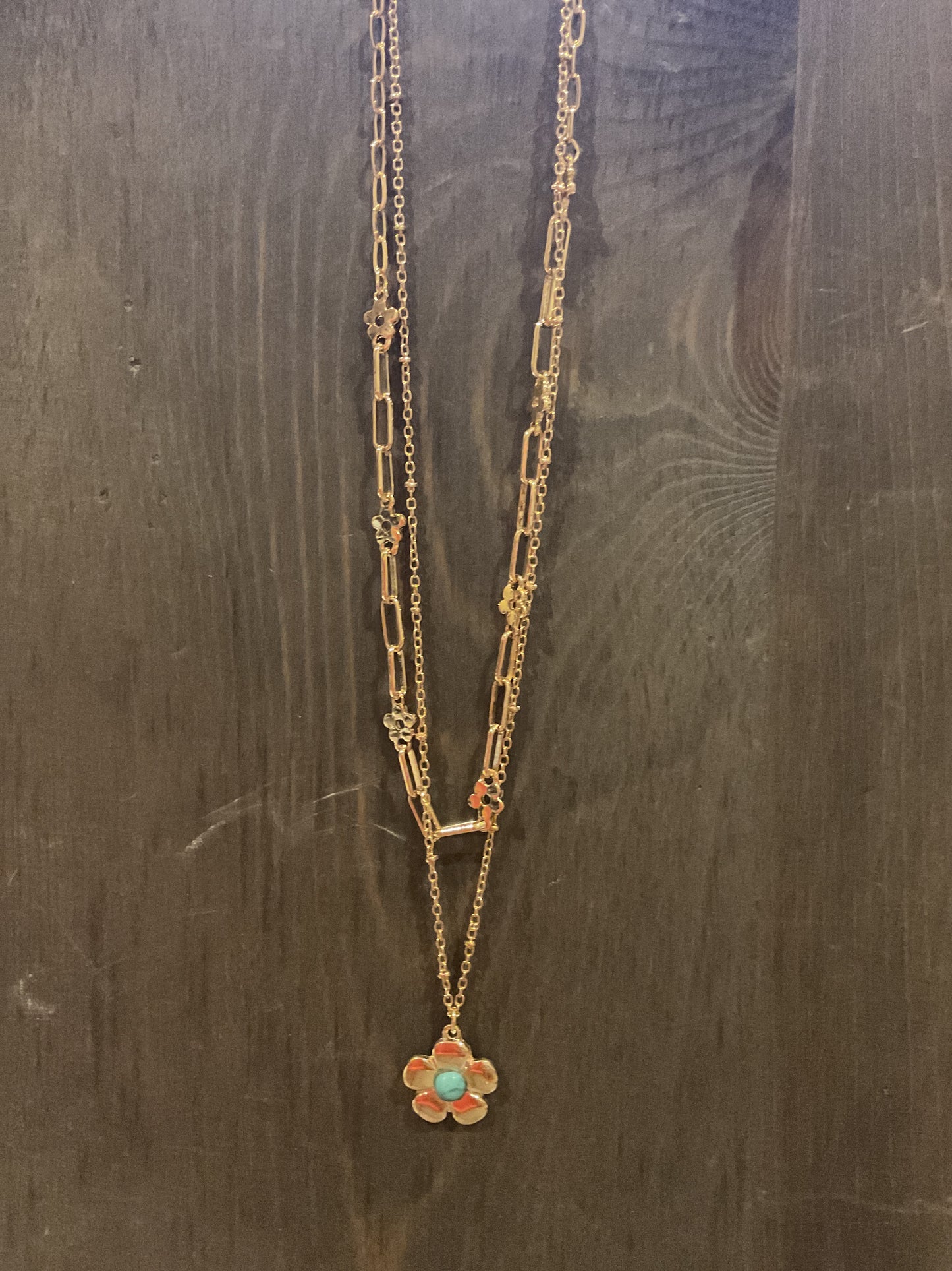 Flower Gold Double Chain Necklace