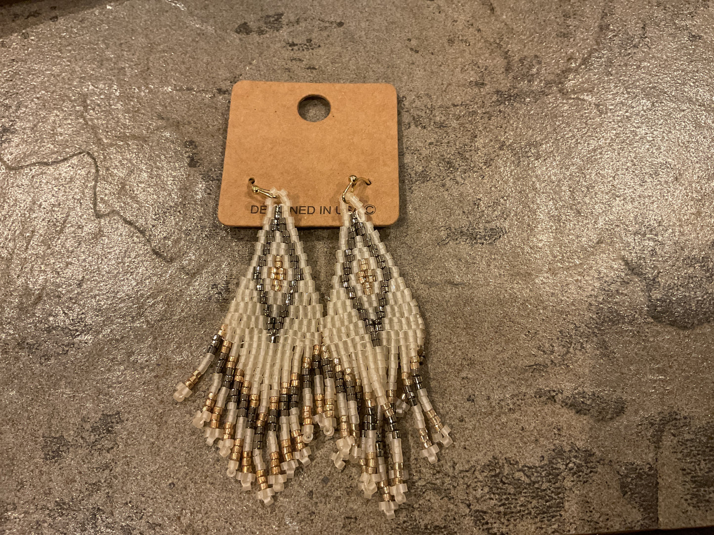 Seed bead fringe white/gold