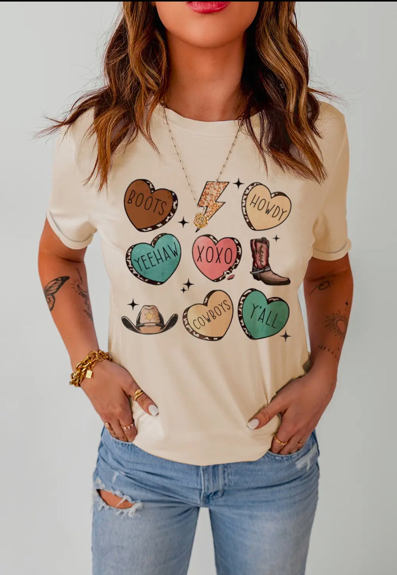 Western Candy Hearts-Khaki