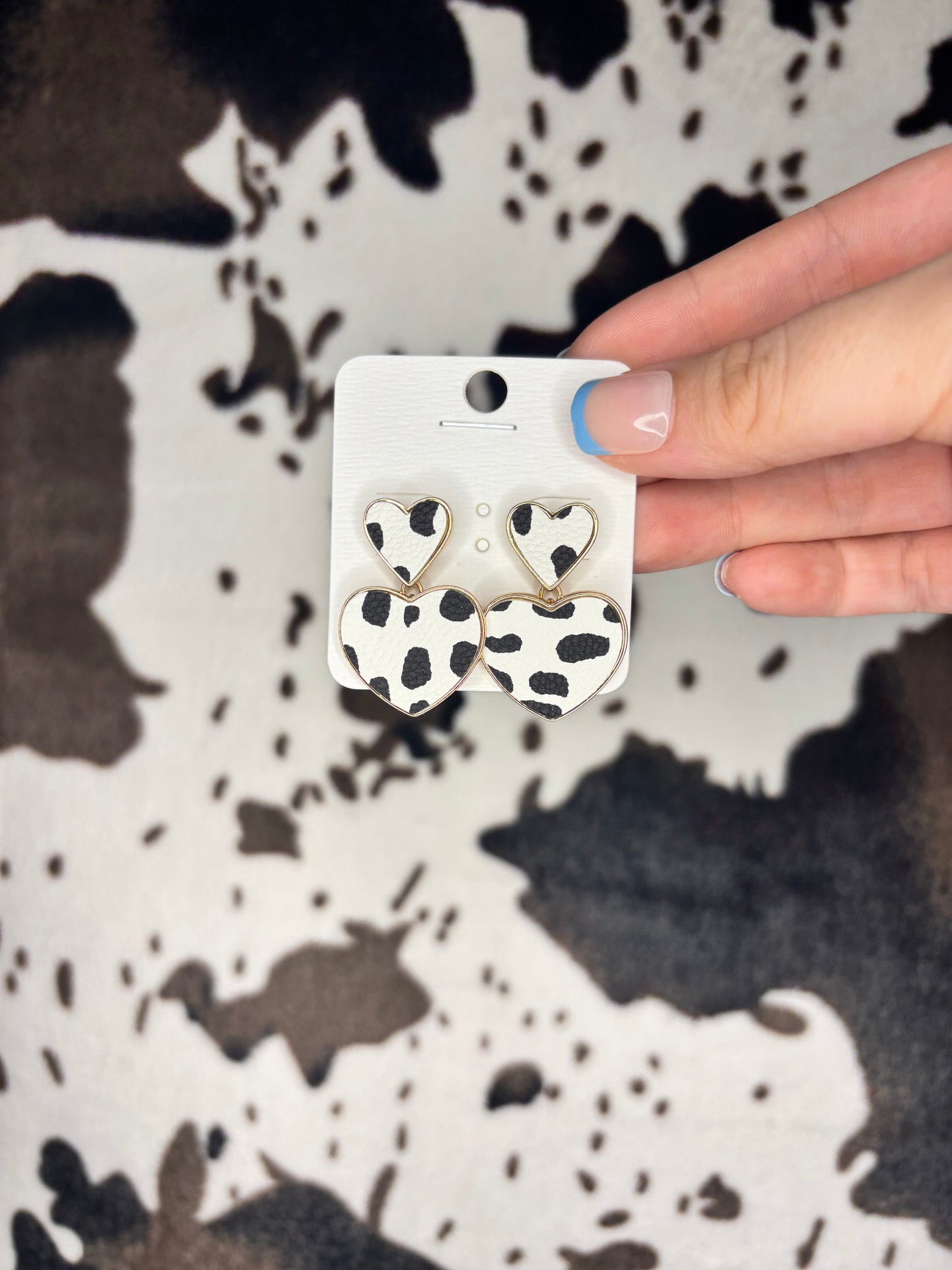 Double Heart Cow Print Earrings