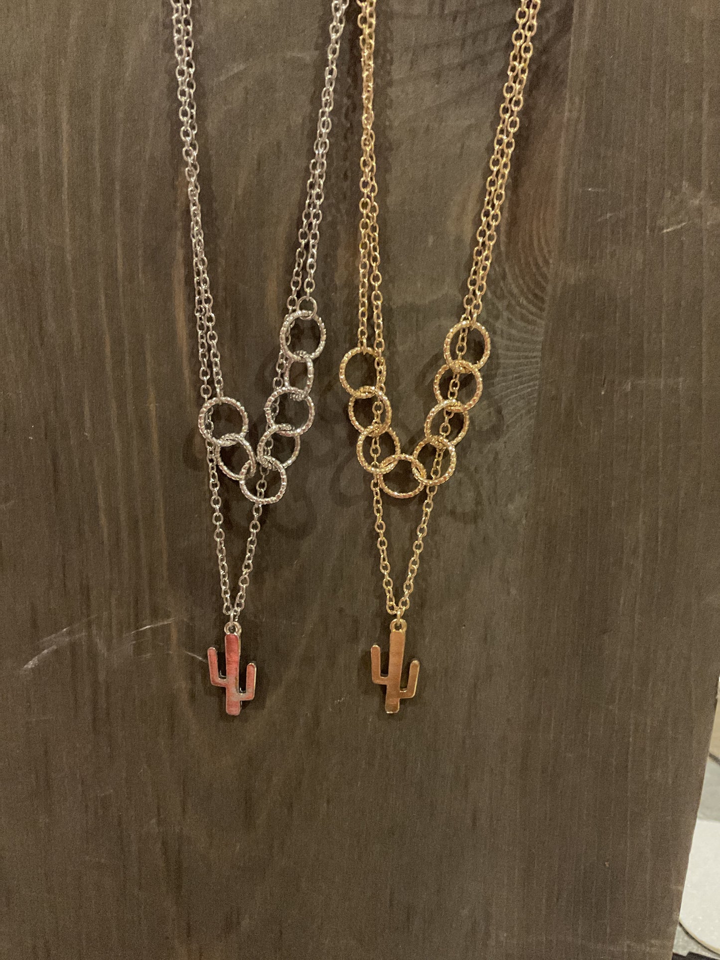 Layered Rings & Cactus Necklace