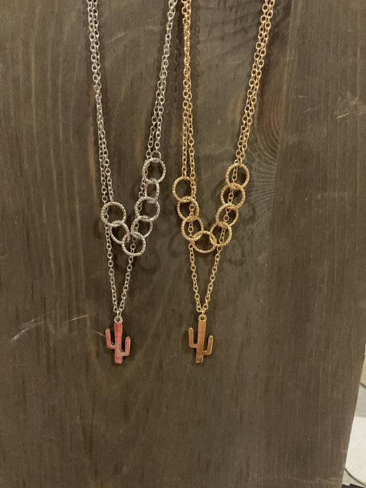 Layered Rings & Cactus Necklace