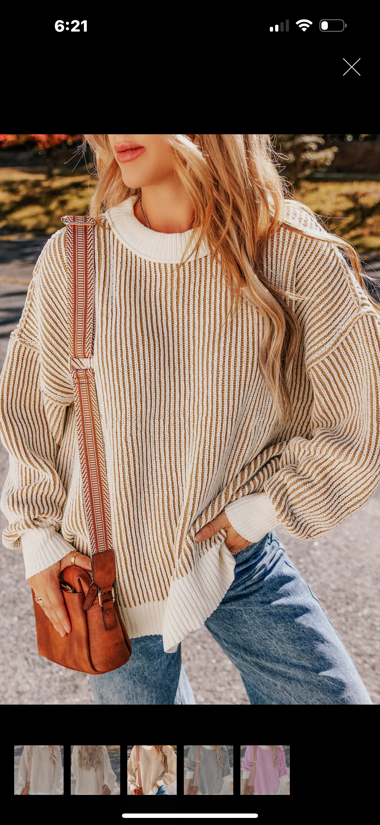 Striped Contrast Sweater-Chestnut