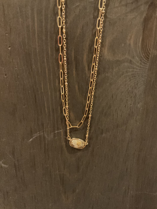 Hexagon Stone Layer Necklace